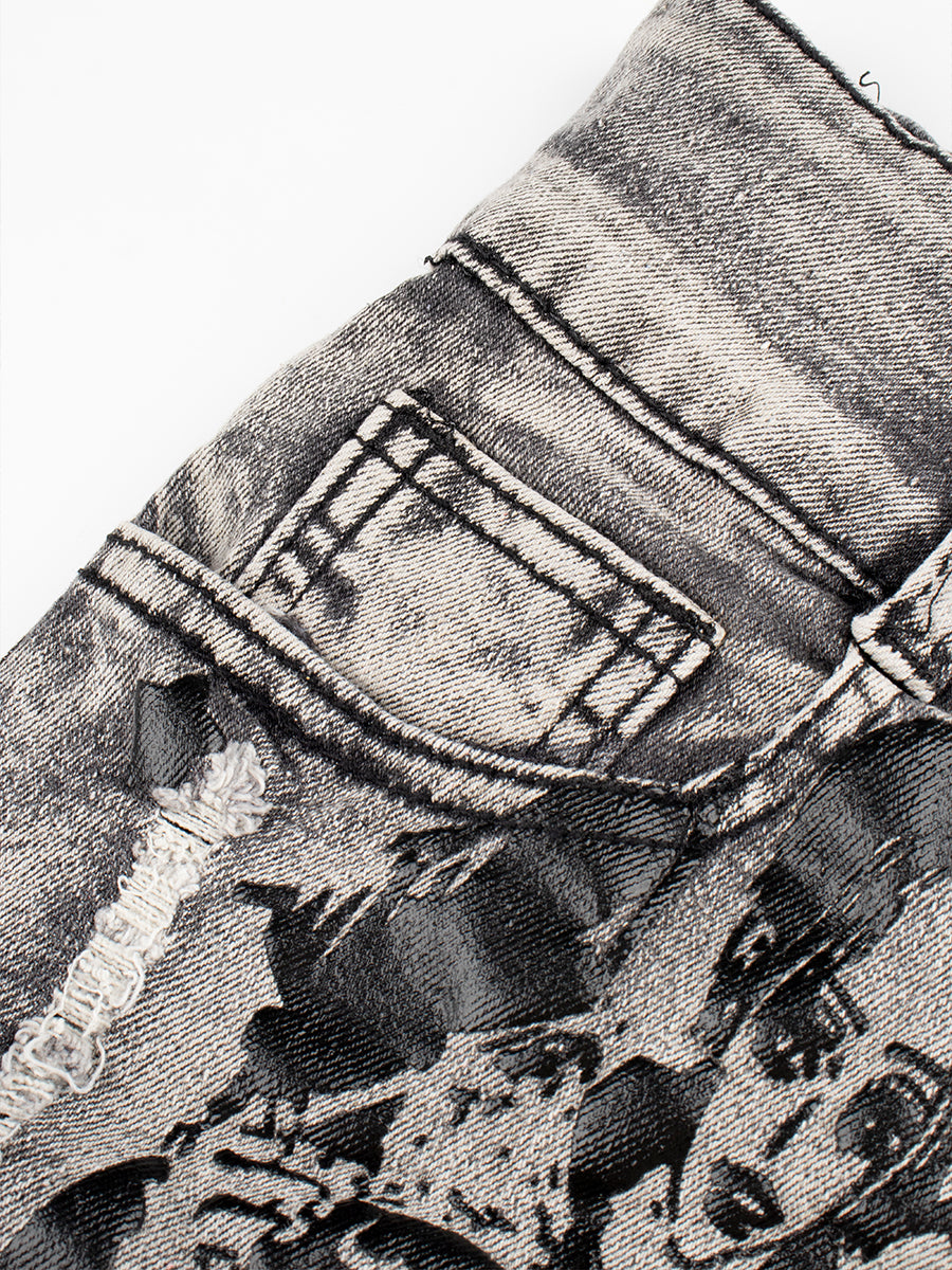 Pirate King Nami Printed Denim Shorts with Belt