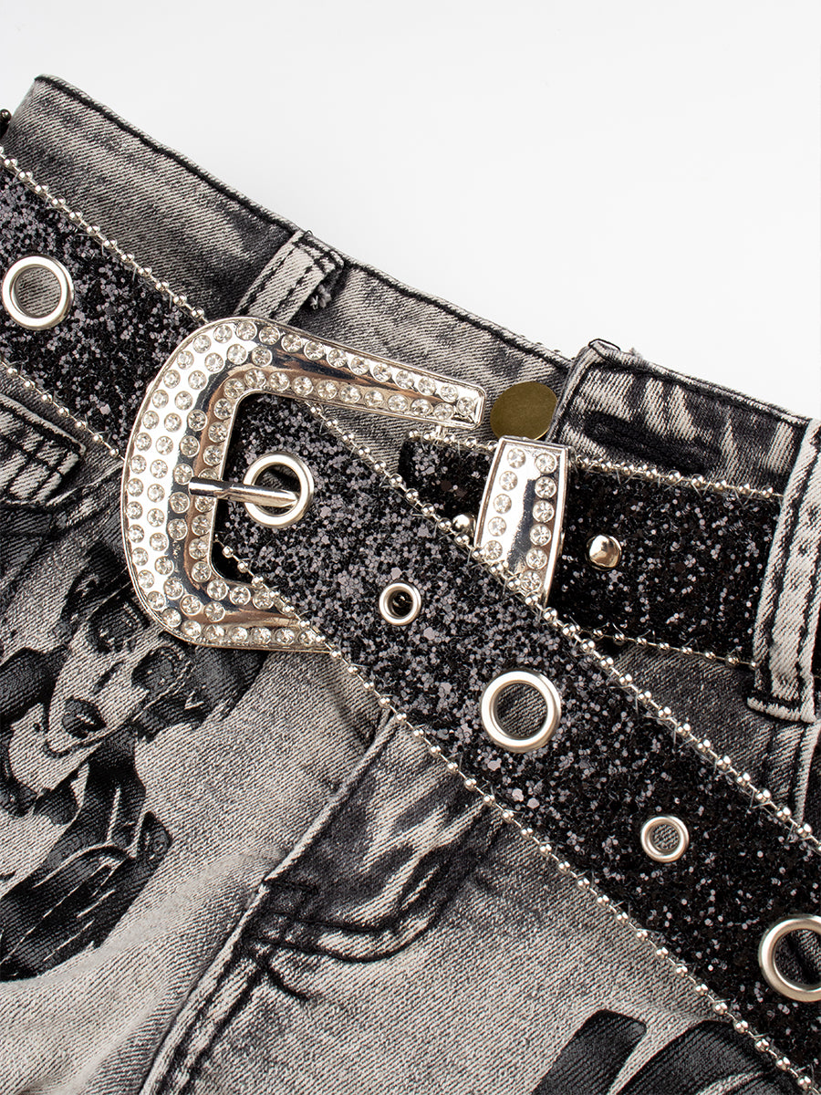 Pirate King Nami Printed Denim Shorts with Belt