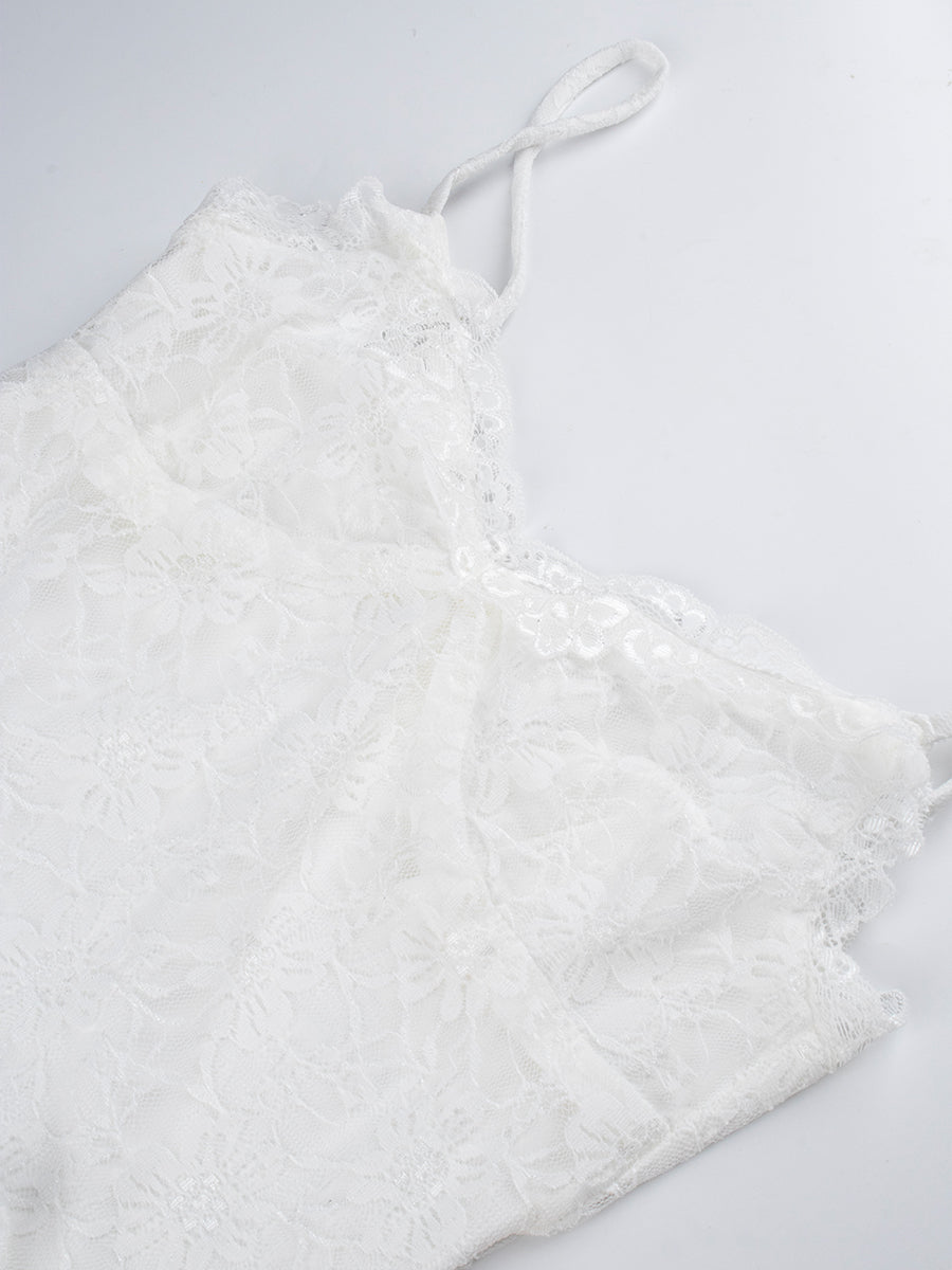 Solid Color Lace Patchwork Irregular Long Dress