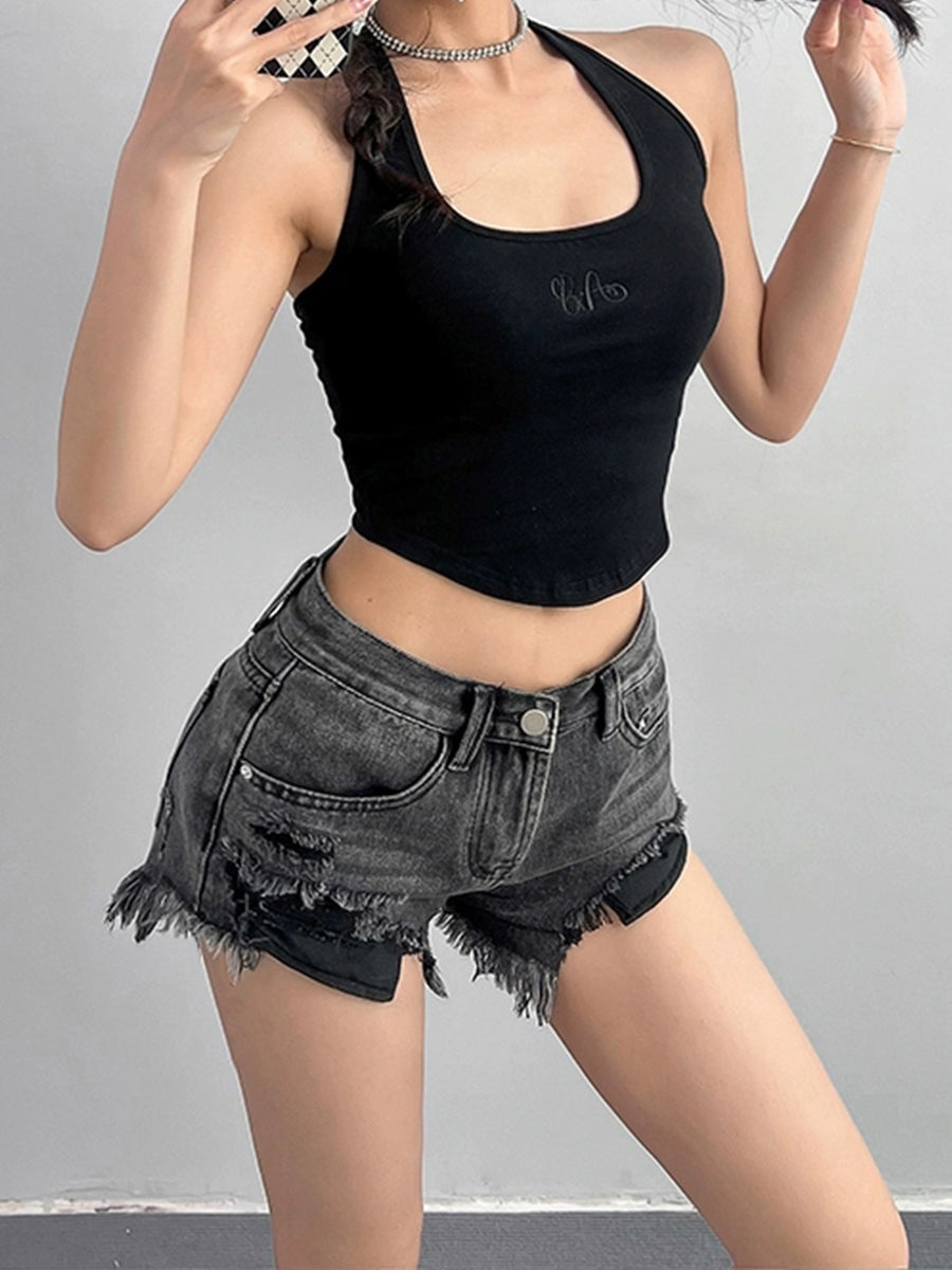 Solid Color Backless Halter Top