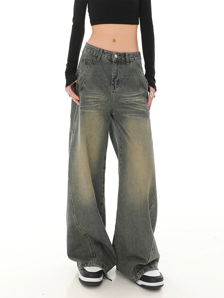 Vintage Relaxed Fit Grey Wide Leg Denim Jeans
