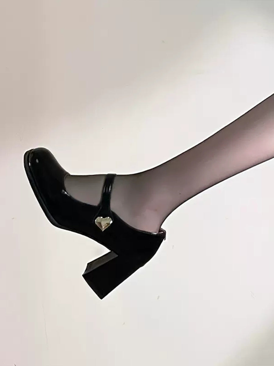 PU Leather Chunky Heeled Ankle Strap Mary Jane Pumps Shoes
