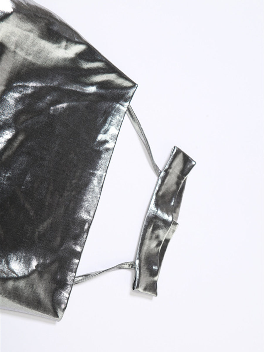 Silver Shiny Chain Halter Top