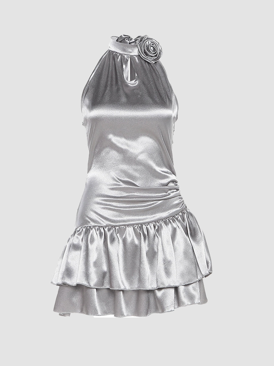 Double Layered Hem Halter Dress