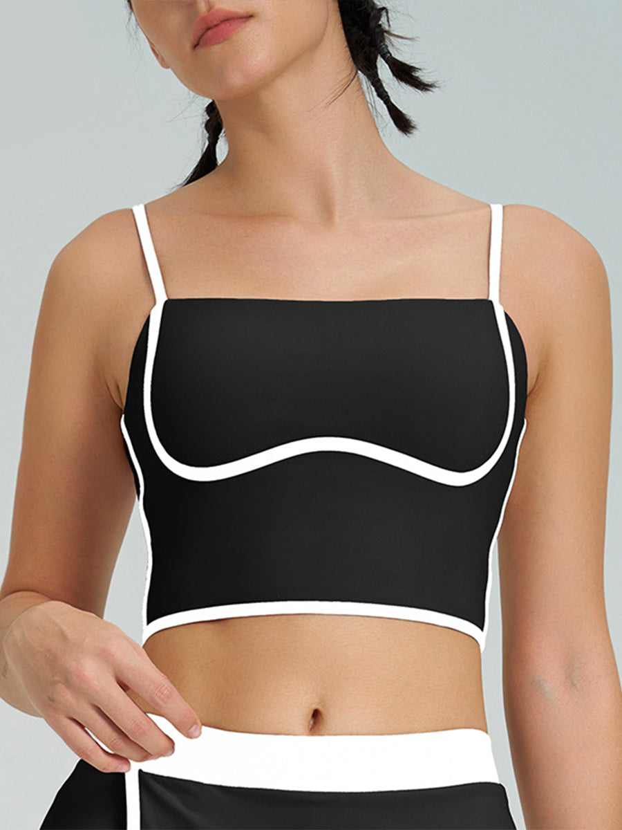 2pcs Sports Cami Sports Skirt Color Contrast Yoga Suit Workout Set Women Tennis Set