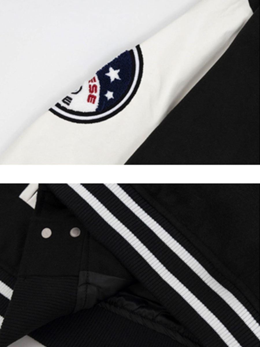 Flag Pattern Long Sleeve Loose Top Jacket Baseball Coat