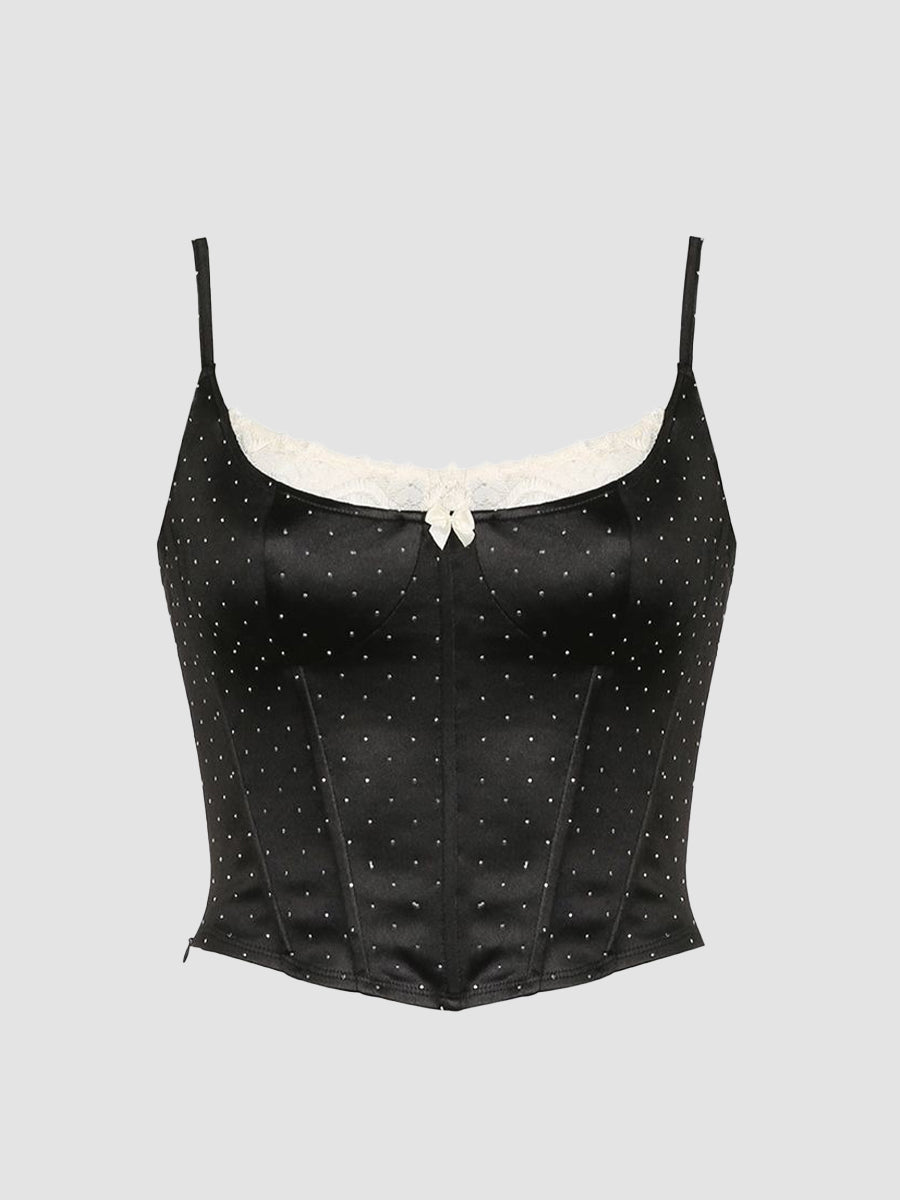 Y2K Corseted Fishbone Polka Dot Cami Top