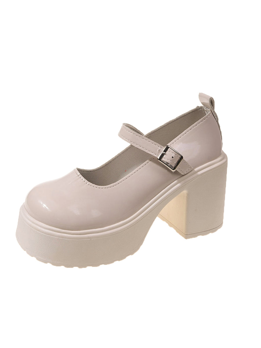 Round Toe Chunky Heeled Ankle Strap Mary Jane Pumps
