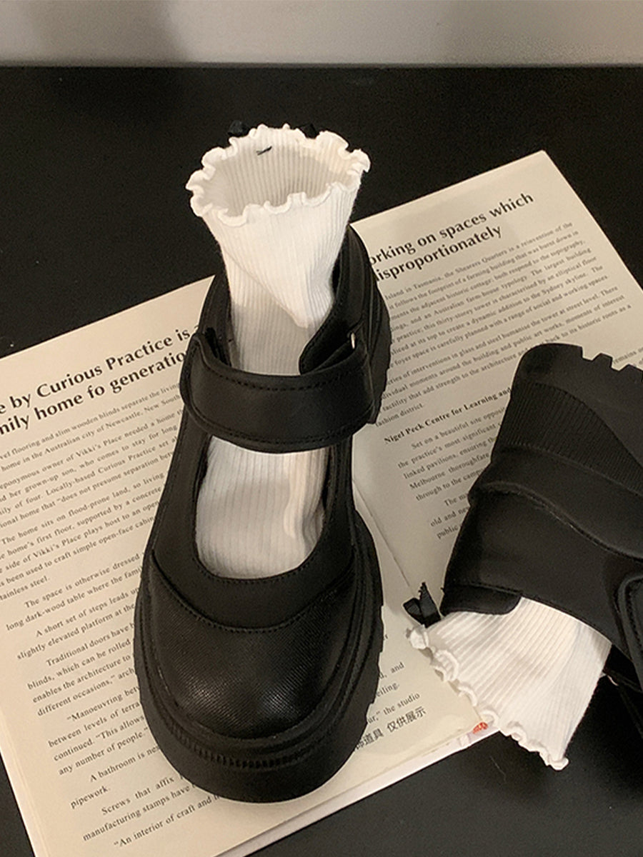 Velcro Nylon Mary Jane Chunky Pumps Shoes(No Socks)