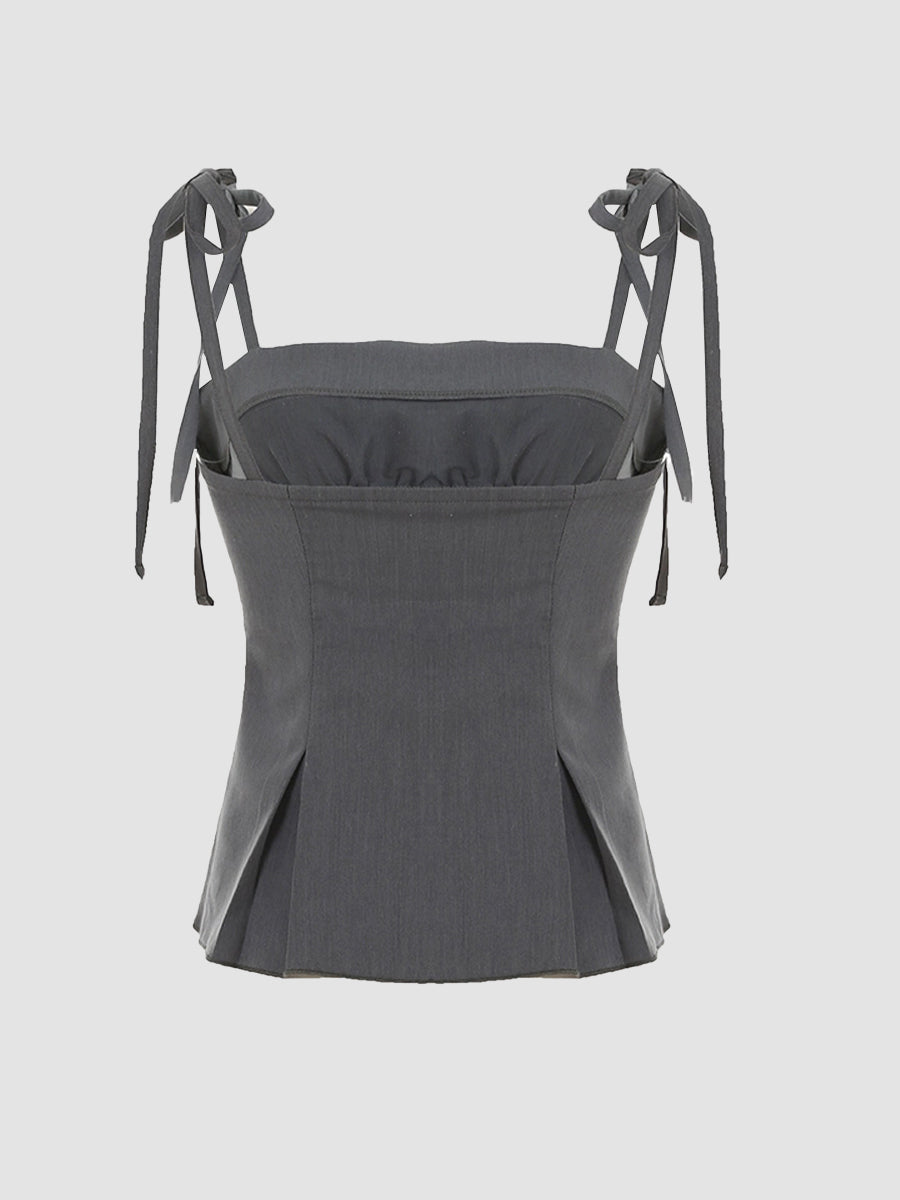 Lace Ruffle Bow Strap Cami Top