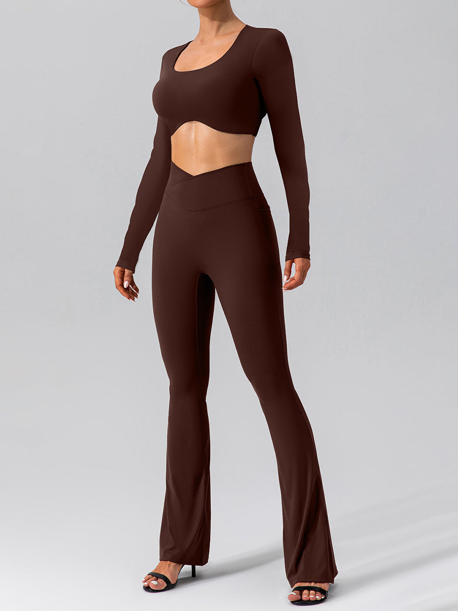 2pcs Fitness Yoga Suit Gym Outfits Set Plain Top with Chest Pads and Sports Leggings