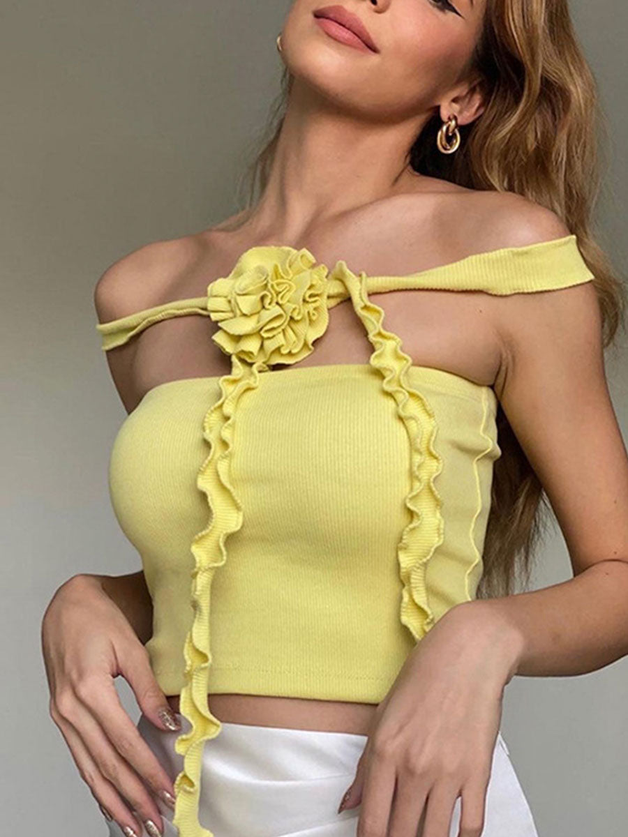 Bralette Top with Flower Flutter Belt