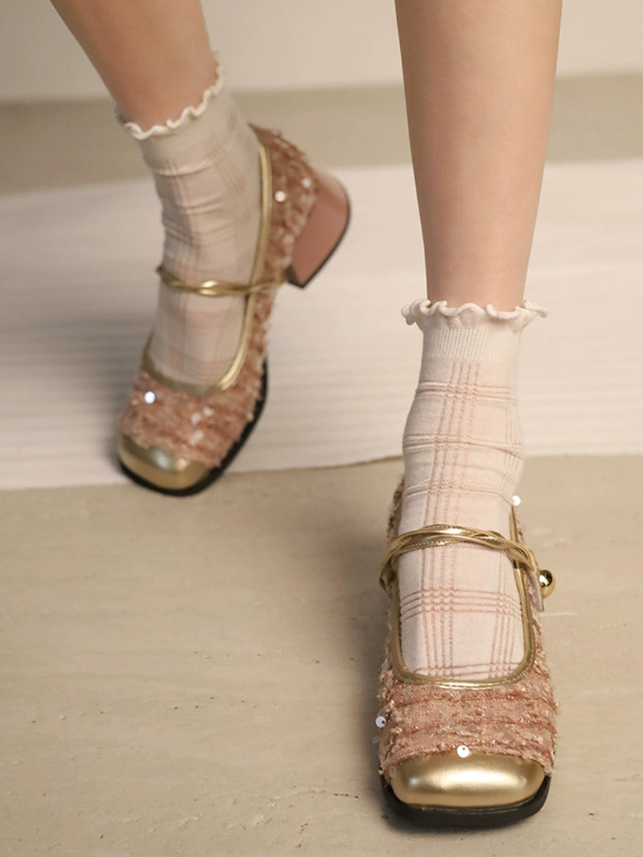 Square Toe Sequin Heeled Costume Shoes