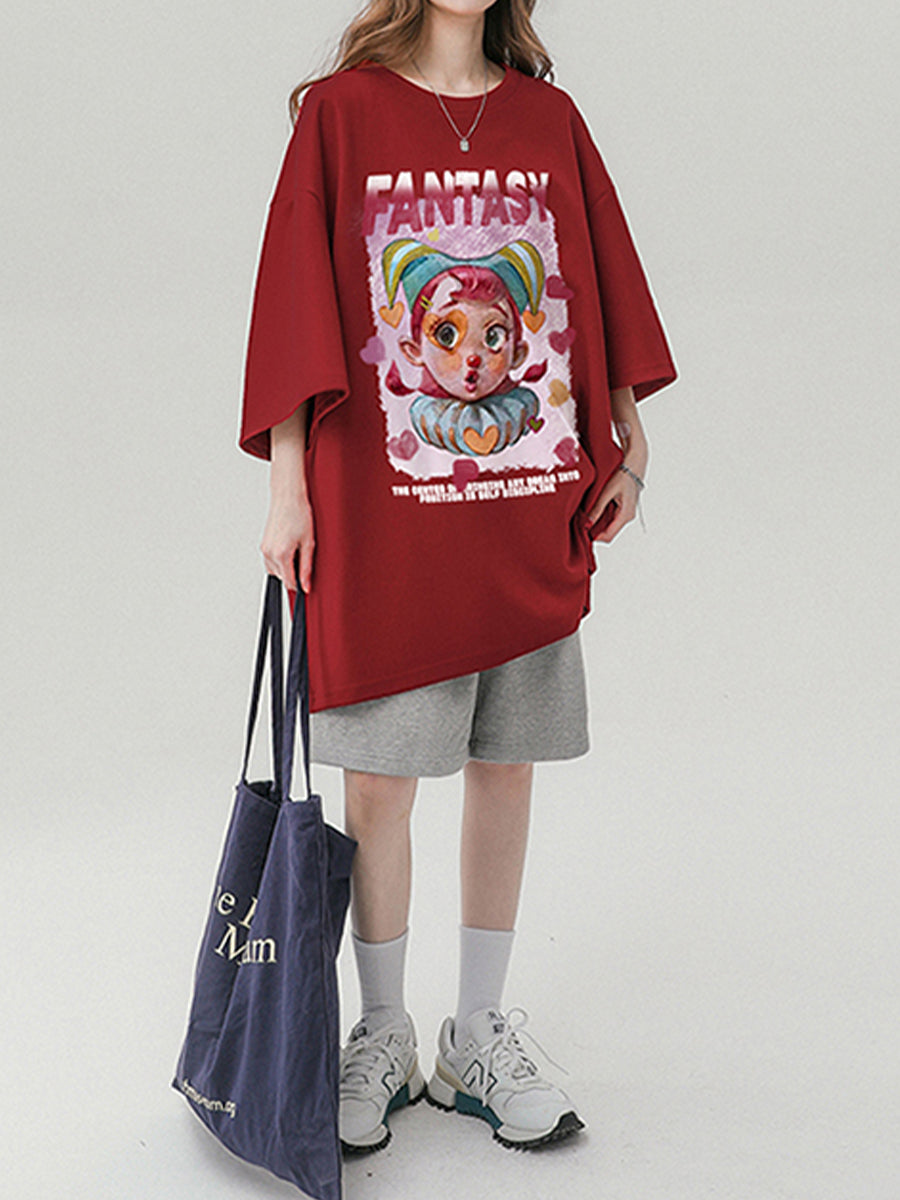 Clown Girl Print Oversize Short Sleeve Top