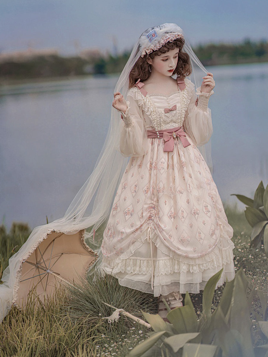 Girls Lolita Princess Dress Kawaii Long Sleeve Chiffon Skirt Cute Girl Dress