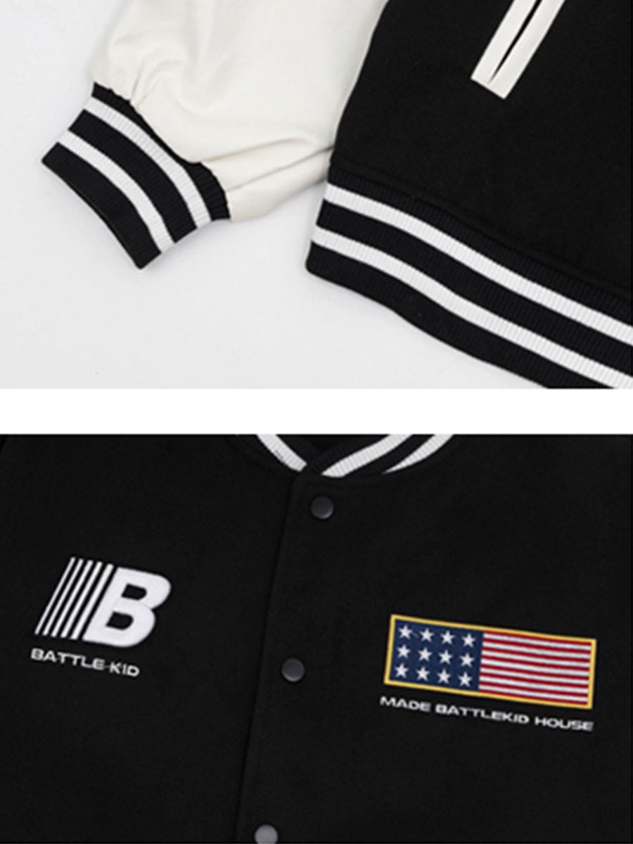 Flag Pattern Long Sleeve Loose Top Jacket Baseball Coat