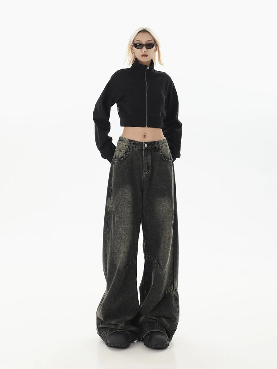 Black Denim Straight Leg Loose Jeans