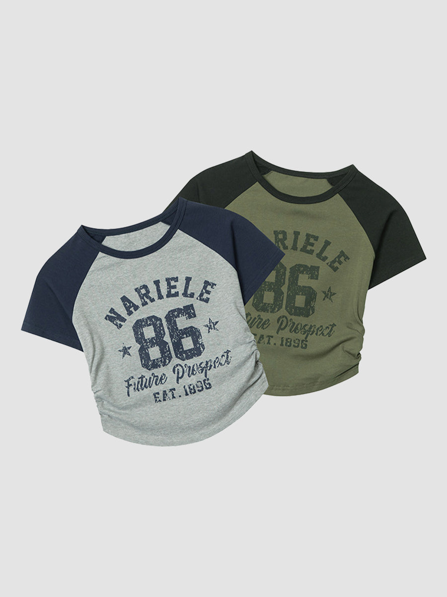 Pleated Print Short Sleeve Top
