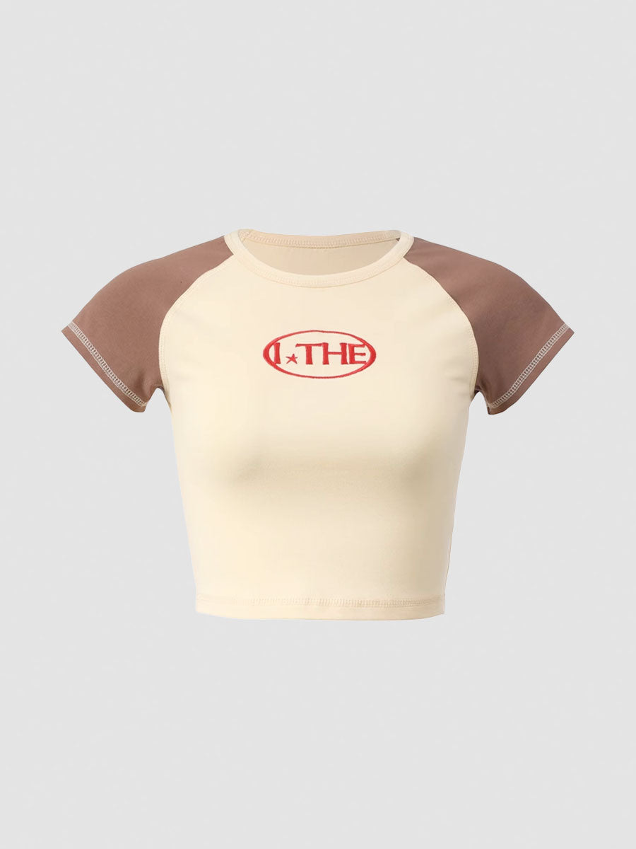 Letter Embroidery Short Sleeve Top