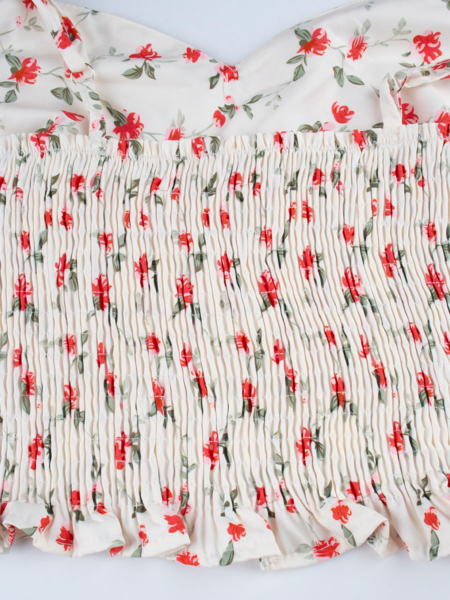 Floral Print Adjustable Lace Straps Cami Top
