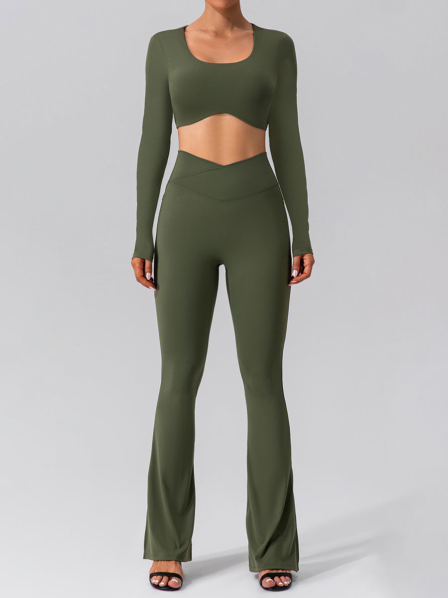 2pcs Fitness Yoga Suit Gym Outfits Set Plain Top with Chest Pads and Sports Leggings