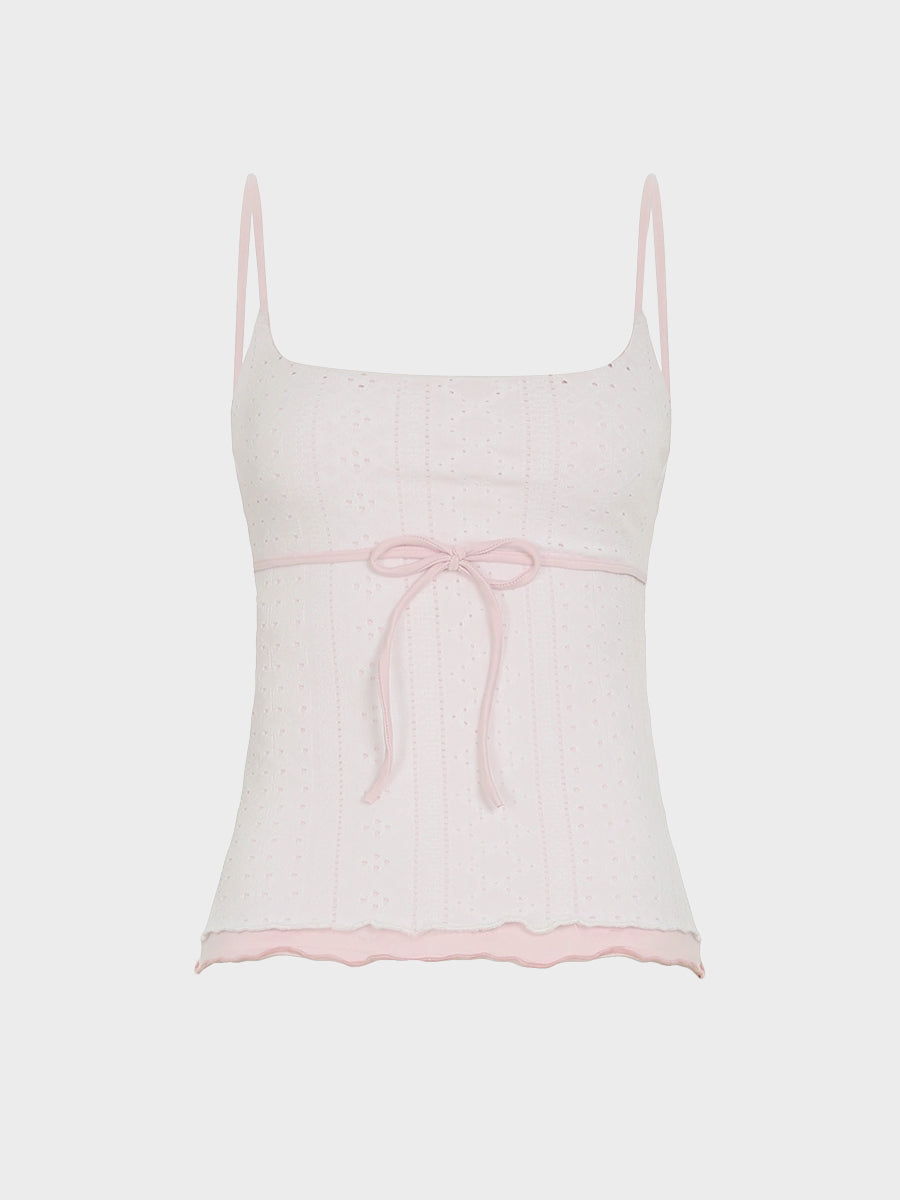 Fake Two Piece Bow Tie Cami Top
