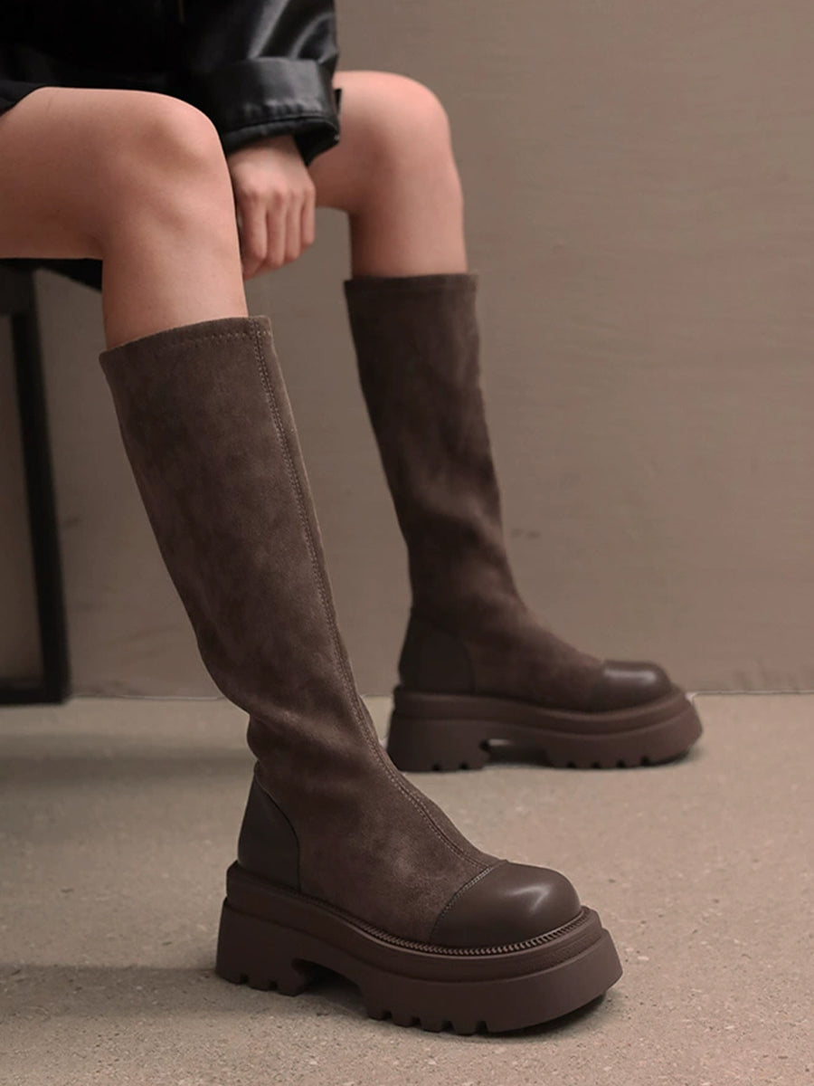 Women's Solid Color Zipper Height Increase Soft Solid Color Boots