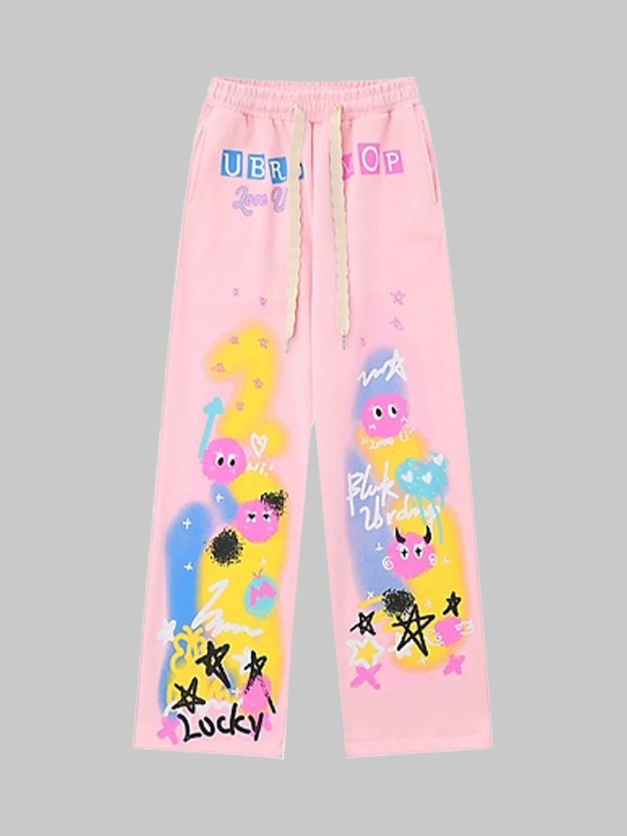 Cute Cartoon Loose Fit Cotton Jeans