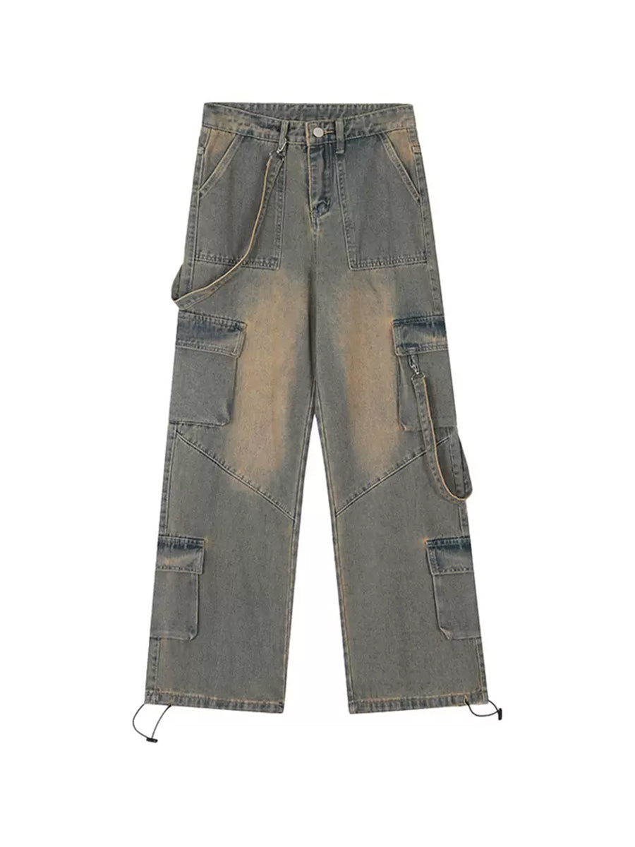 Y2K High Waist Flap Pocket Cargo Denim Jeans