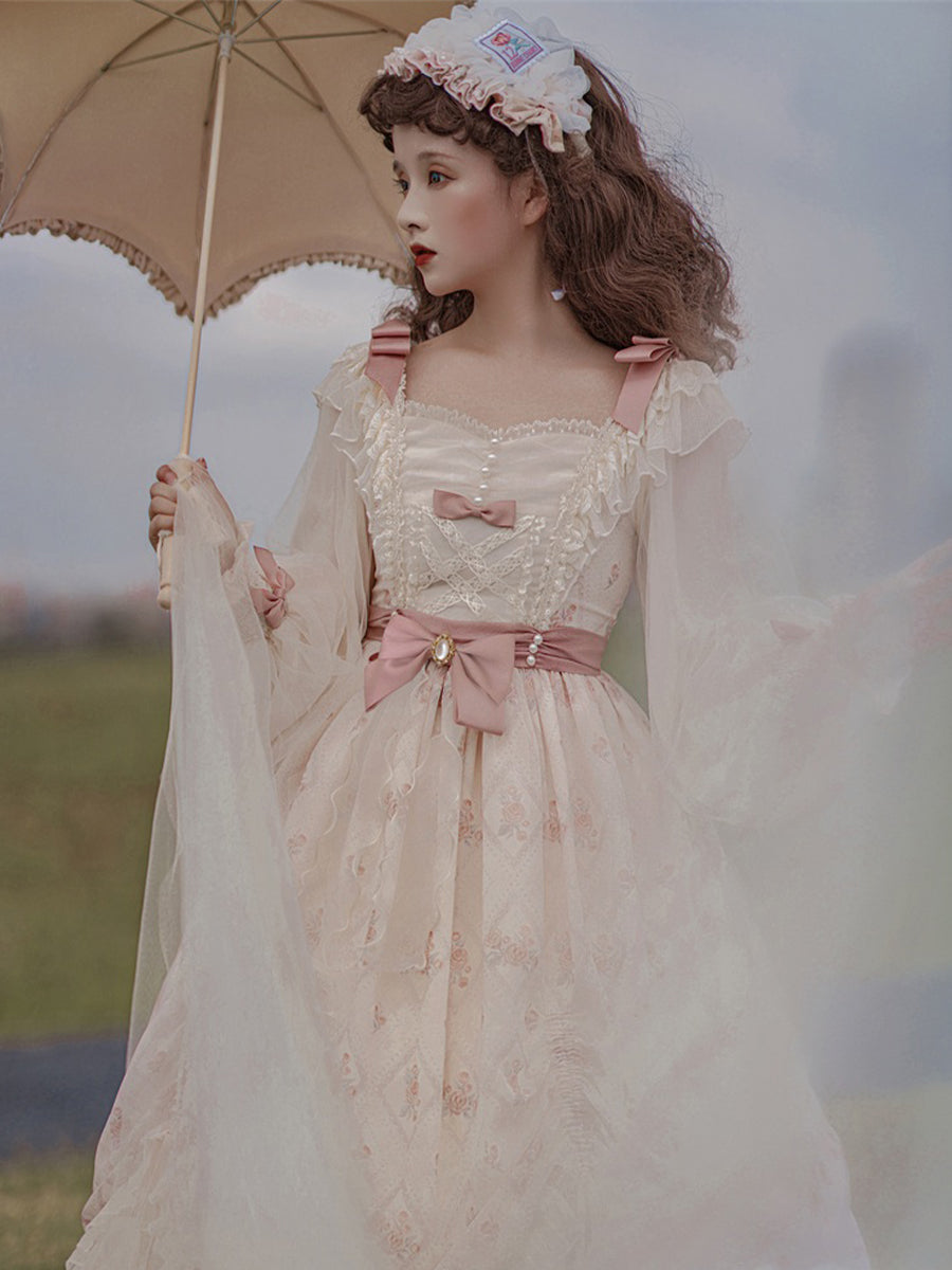 Girls Lolita Princess Dress Kawaii Long Sleeve Chiffon Skirt Cute Girl Dress