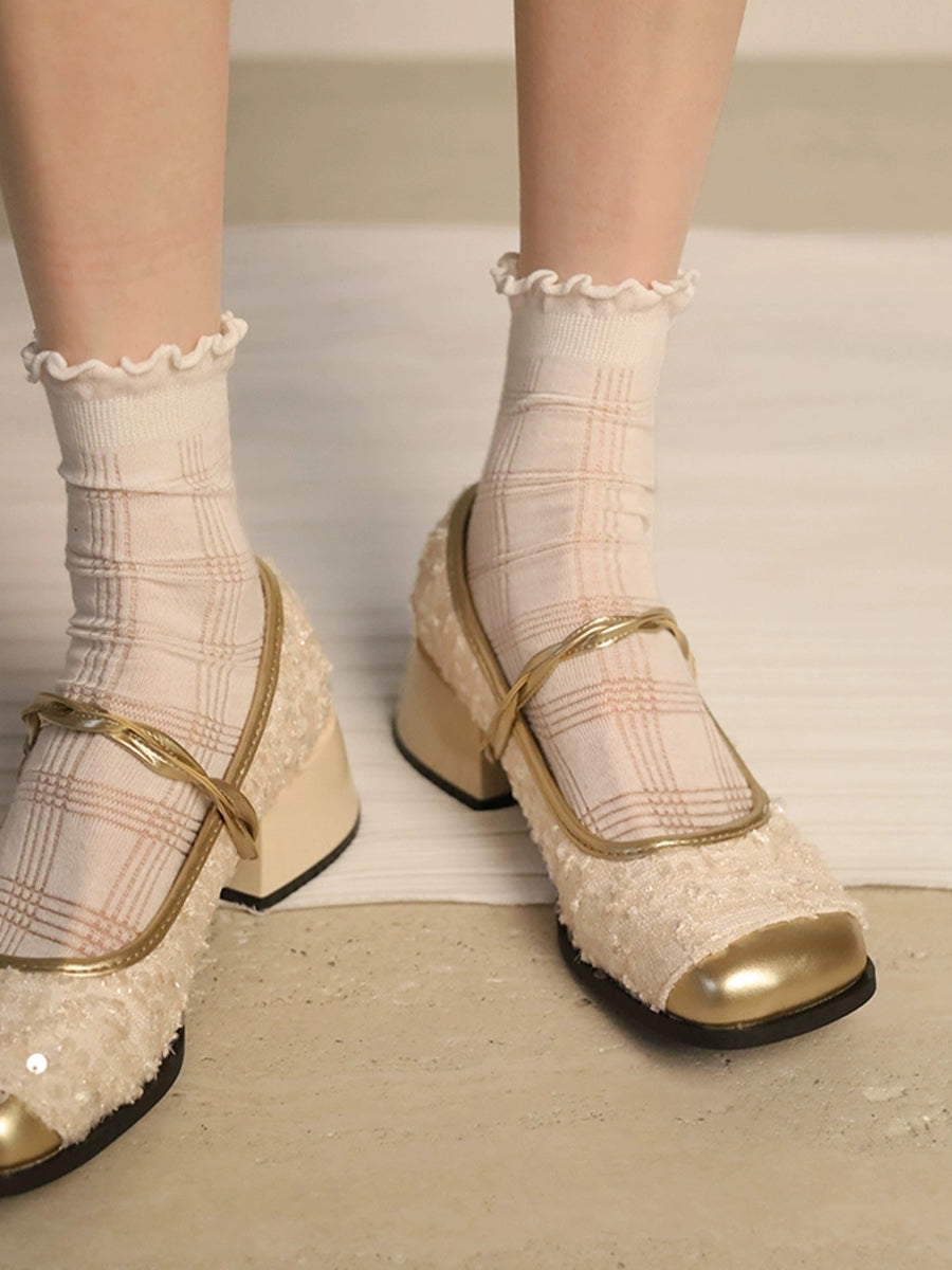 Square Toe Sequin Heeled Costume Shoes