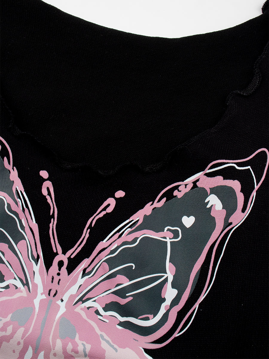 Butterfly Print Short Sleeve Crop Top