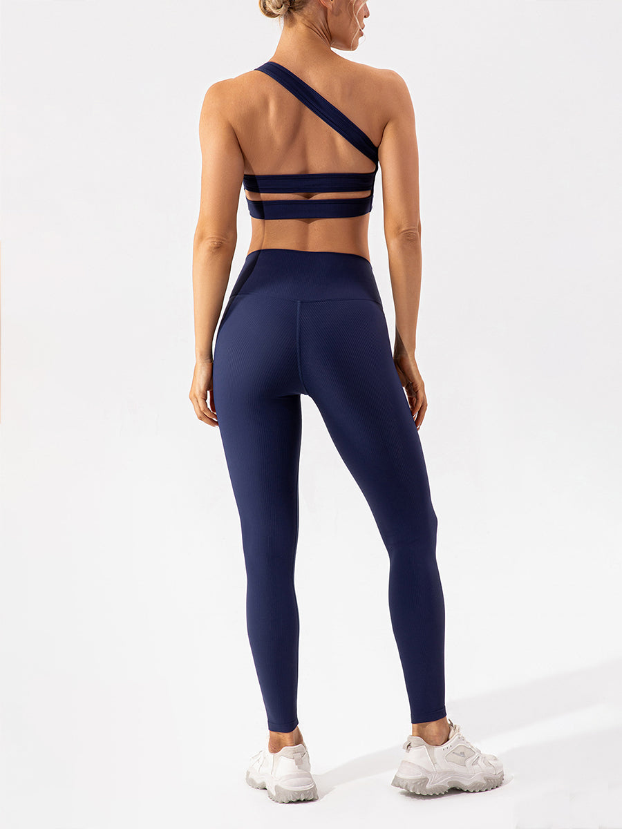 2pcs Sleeveless Halter Skin-Friendly Sports Set Workout Set Fitness Yoga Suit with Chest Pads