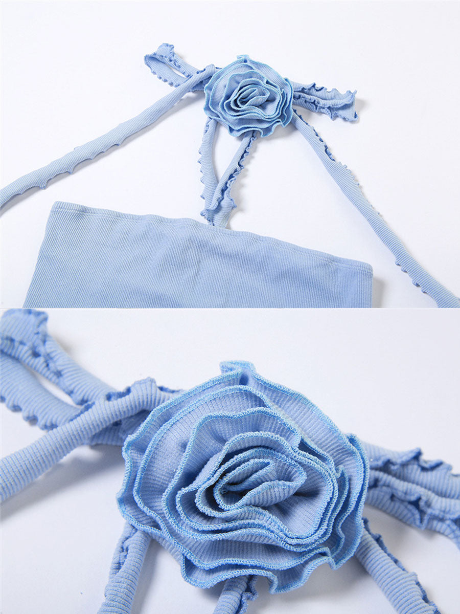 Bralette Top with Flower Flutter Belt