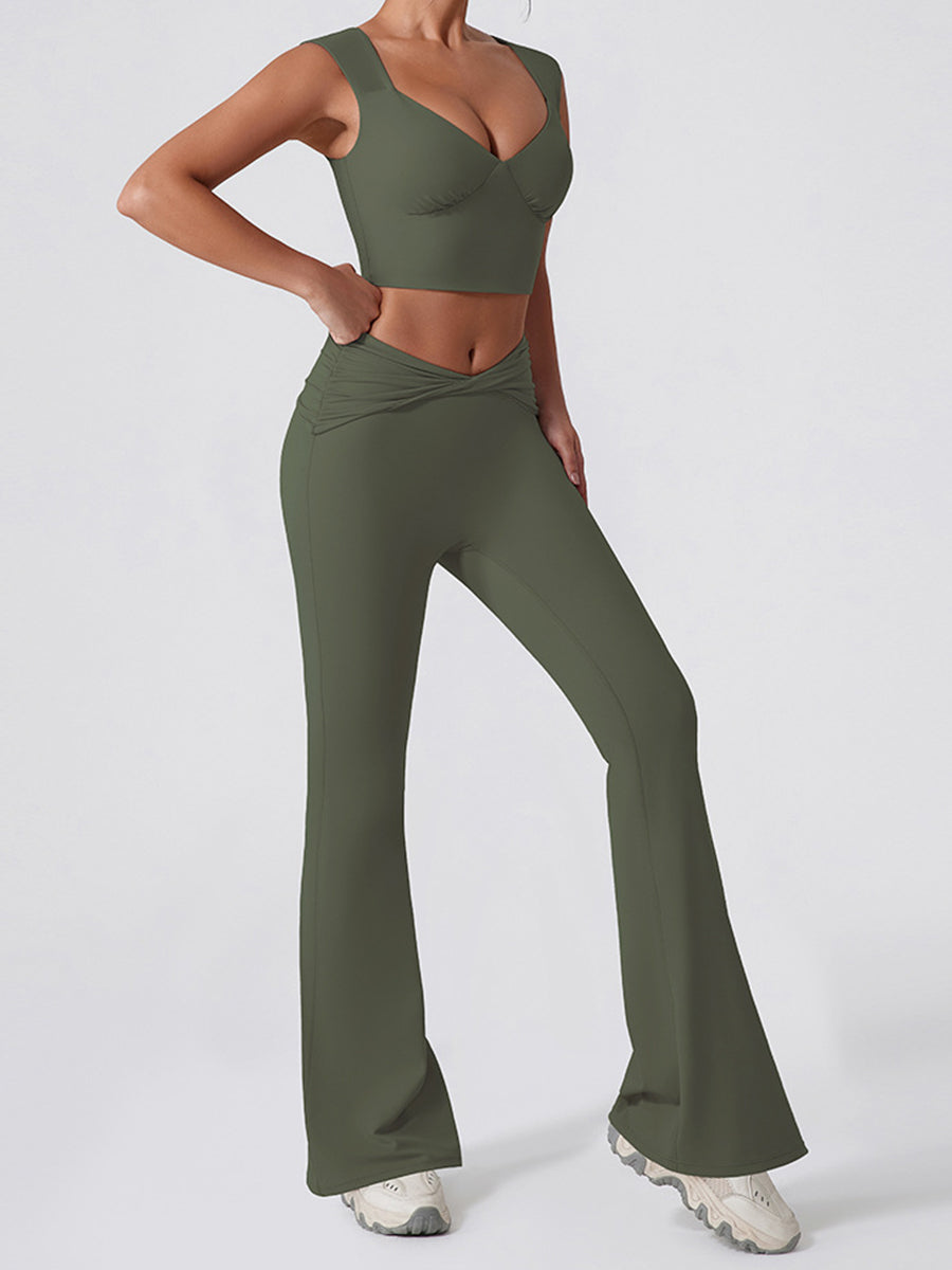 2pcs Sports Tank and Flared Leggings Pants Yoga Sports Set Workout Set