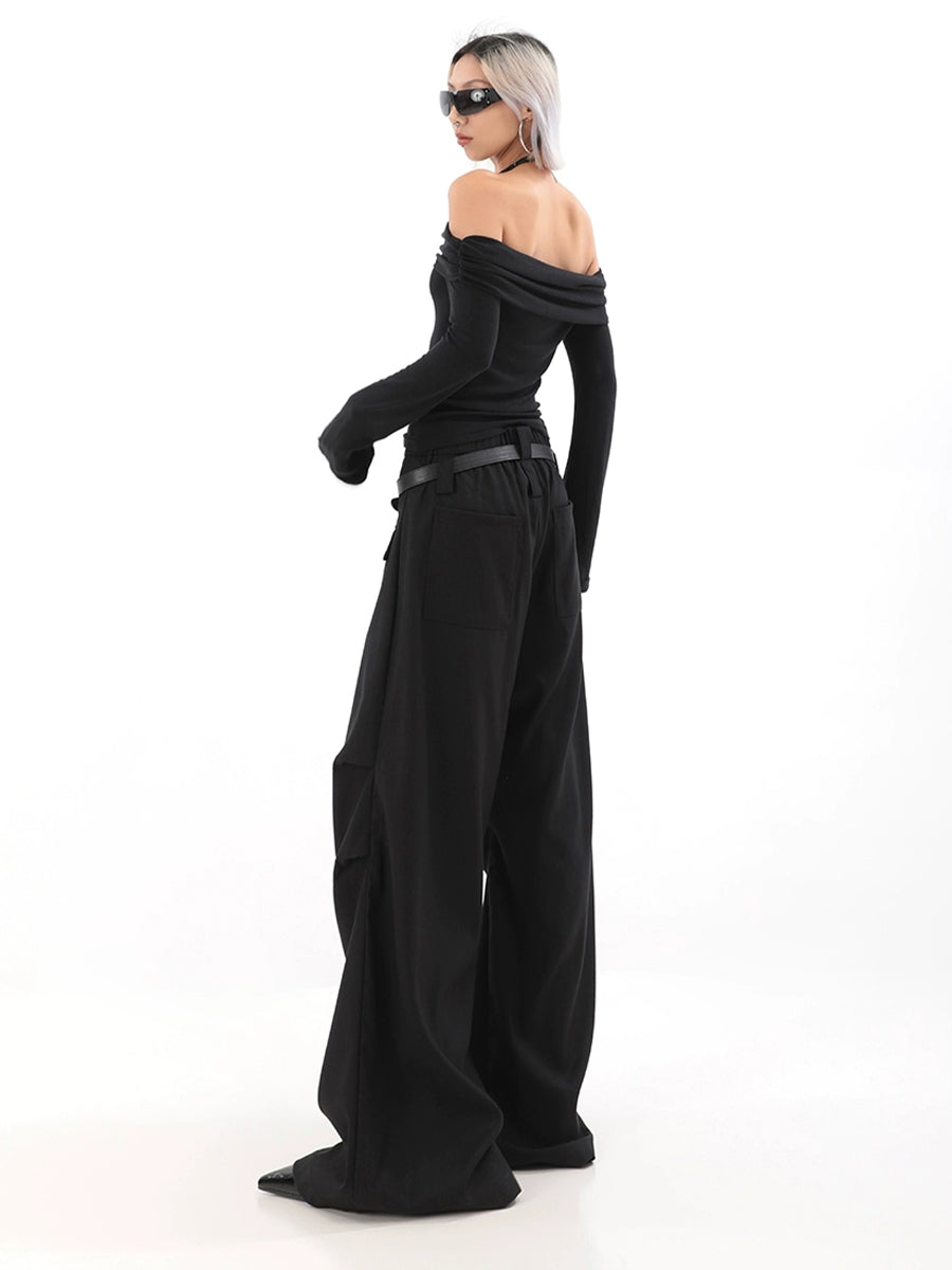 Solid Color Pleated Contour Suit Pants with Belt
