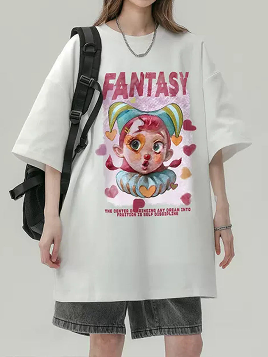 Clown Girl Print Oversize Short Sleeve Top