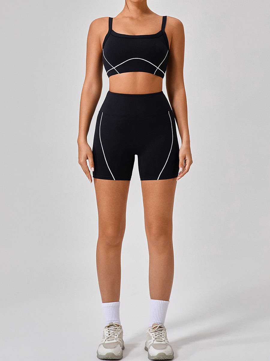 2pcs Fitness Yoga Suit Gym Outfits Sports Set Plain Tank with Chest Pads and Shorts and Pants