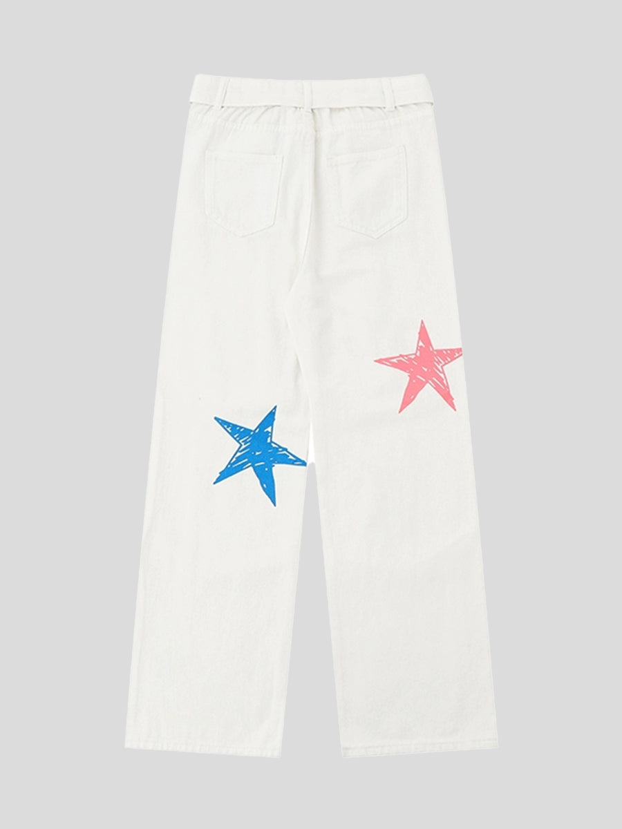 Pentagram Butterfly Print Denim Loose Pants