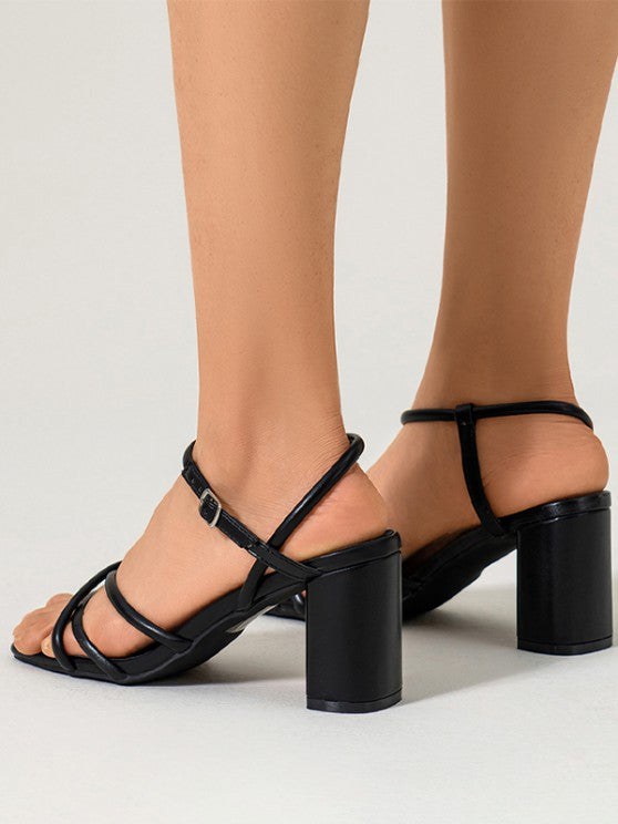 Criss Cross Chunky Heel Solid Color Sandals