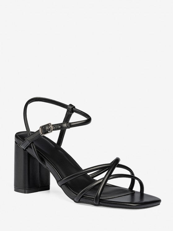 Criss Cross Chunky Heel Solid Color Sandals