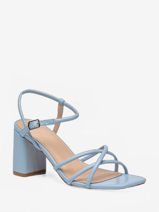 Criss Cross Chunky Heel Solid Color Sandals