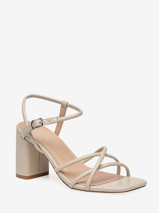 Criss Cross Chunky Heel Solid Color Sandals