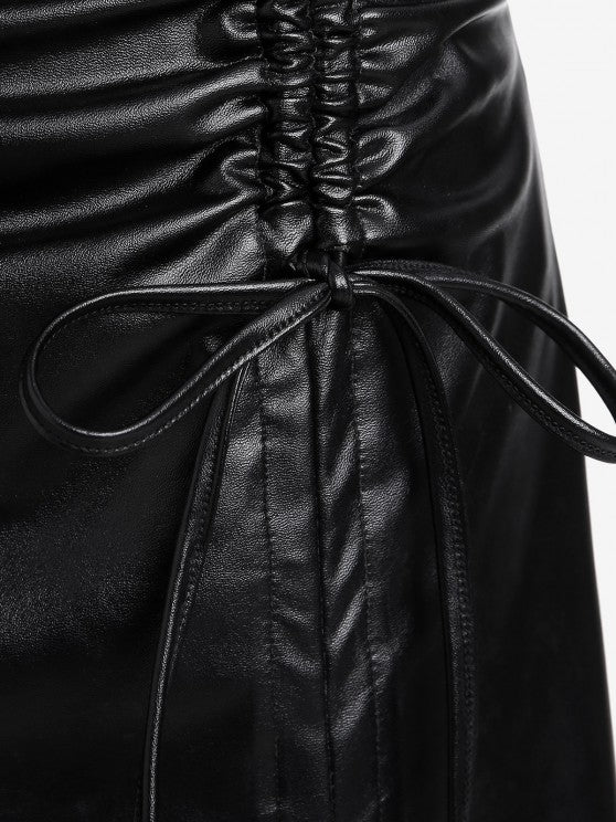 Cinched PU Slit Mini Skirt