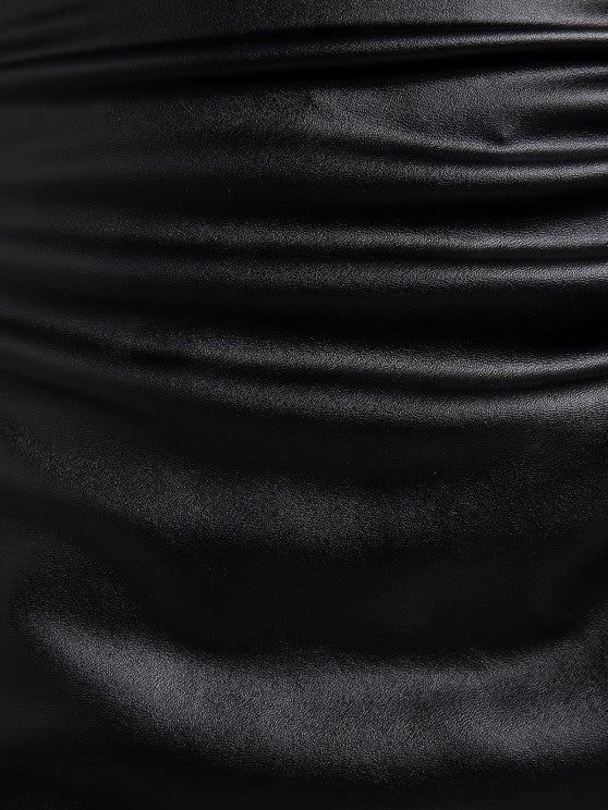 Cinched PU Slit Mini Skirt