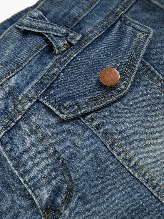 Faux Pocket Low Waist Denim Mini Skirt