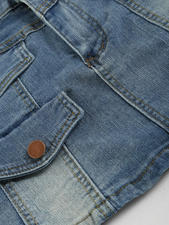 Faux Pocket Low Waist Denim Mini Skirt
