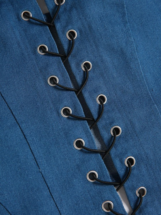 Lace Up Corset-style Denim Strapless Tube Top