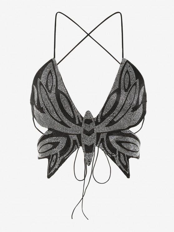 Y2K Rhinestone Butterfly Shaped Halter Top