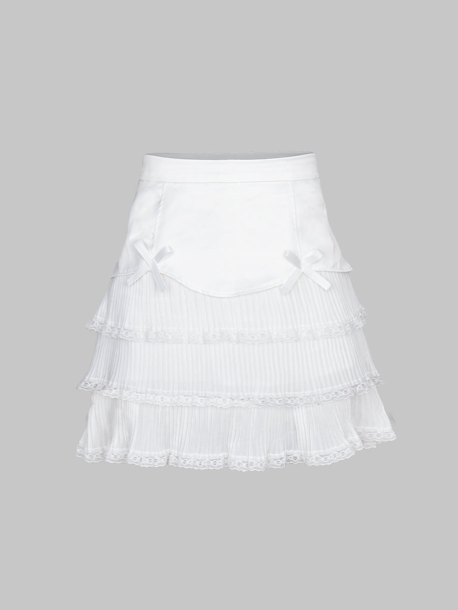 Solid Color Multi-layer Patchwork Silk Lace Skirt